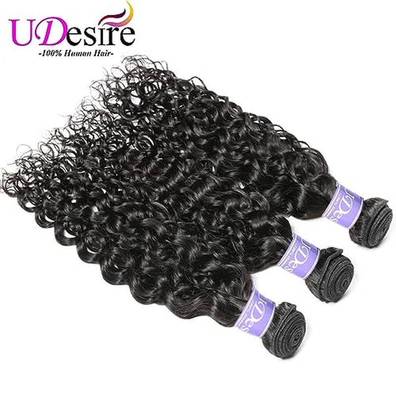 Human Hair Bundles Water Wave(20 22 24 Inch)100% Unprocessed Virgin Human Hair 3 Bundles Brazilian Hair Weft Wet and Wavy Hair for Black Women Natural Black