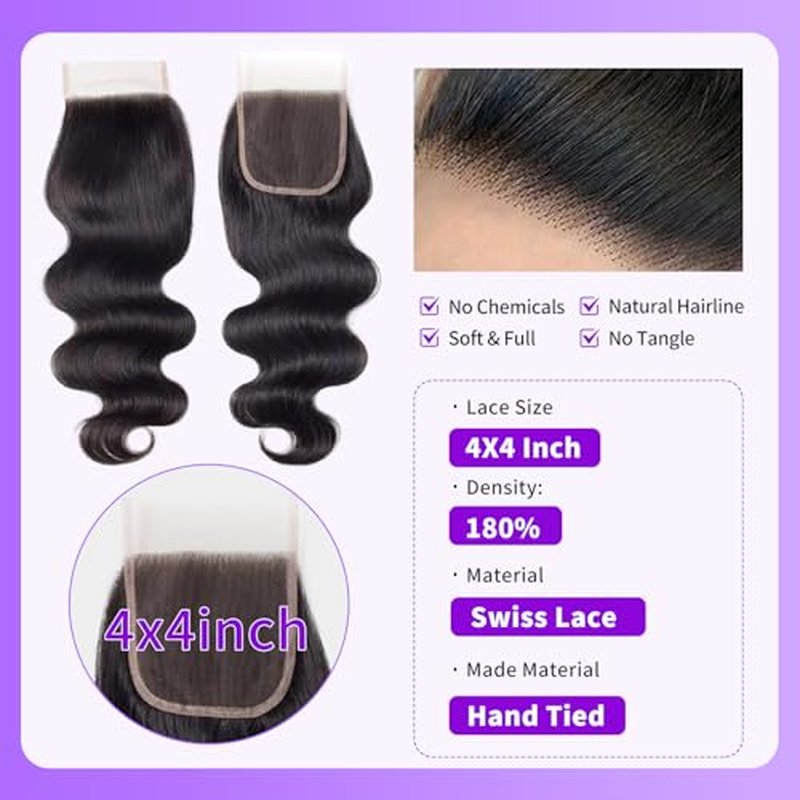 Transparent HD Lace Closure Body Wave Human Hair Closure 4x4 12A Brazilian Virgin Hair Pre Plucked Lace Closure Human Hair Natural Black