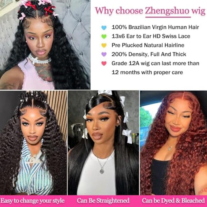 28 Inch 13x6 HD Lace Front Wigs Human Hair Deep Wave Lace Front Wigs Human Hair Pre Plucked Deep Curly Wigs for Women Natural Black 180% Density