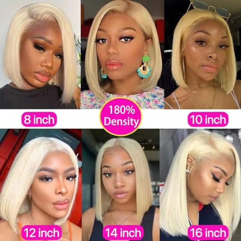 613 Blonde Bob Wig Human Hair 13X4 HD Transparent 613 Lace Front Wig Human Hair for Women 180% Density Frontal Wigs Pre Plucked with Baby Hair Glueless Straight 613 Bob Wigs 16 inch