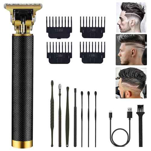 Professional Cordless Hair Clipper and Trimmer for Men, T Blade Zero Gapped Rechargeable Beard Shaver, Hair Cutting Kit With Ear Spoon Tool Set, Black