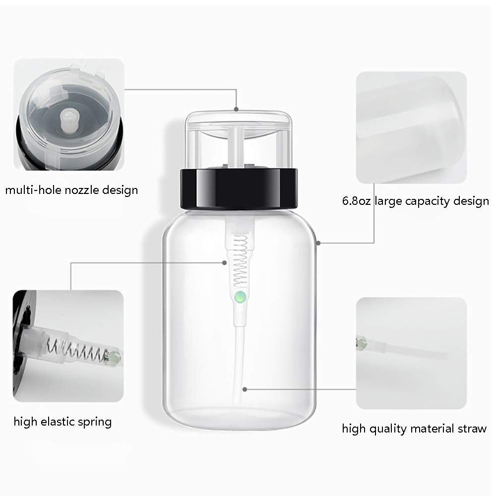 Hedume 16 Pack Push Down Empty Lockable Pump Dispenser Bottle, 6.8oz Professional Push Down Liquid Pumping Empty Bottle Dispenser for Nail Polish and Makeup Remover