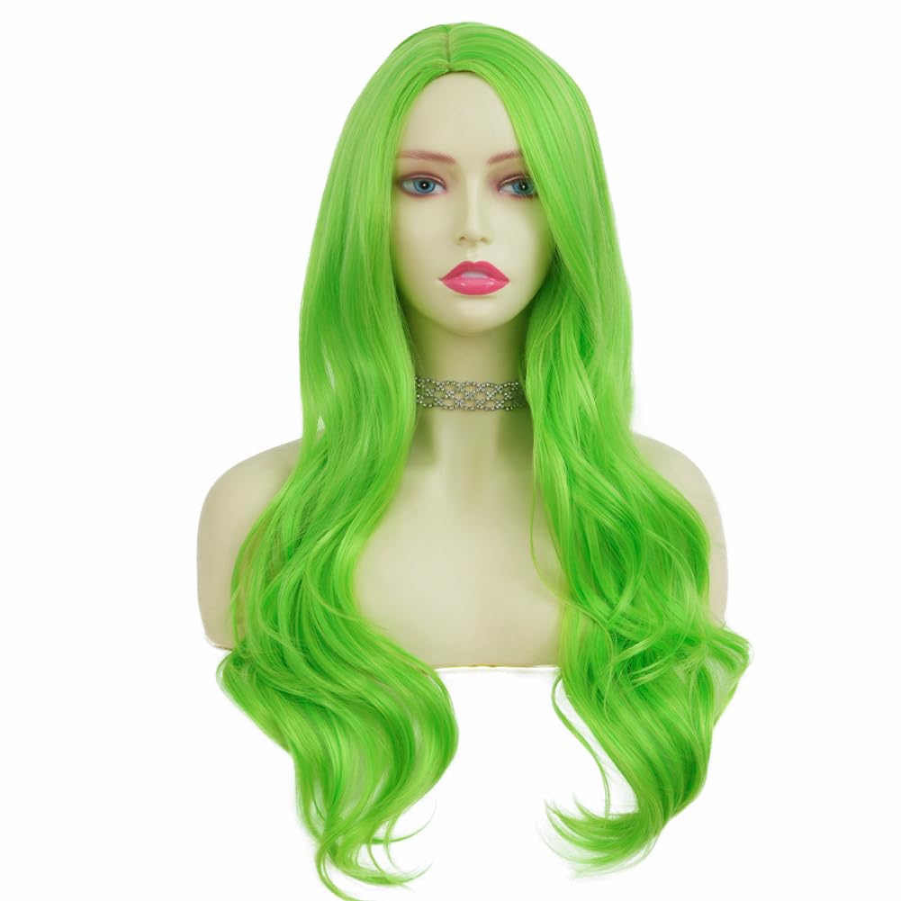 Tseses Green Long Curly Wavy Wigs for Women Side Part Natural Looking Synthetic Fiber Wig Heat Resistant Replacement Cosplay Halloween Wigs