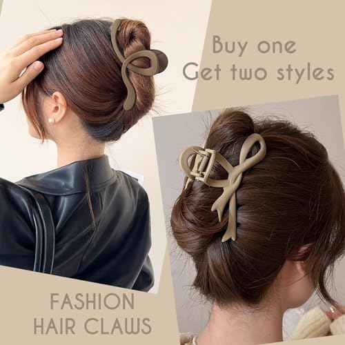 5.2 Inch Extra Large Claw Clips - 6 Pcs for Thick Hair, Women's Matte Bow Ribbon Style Hair Claws