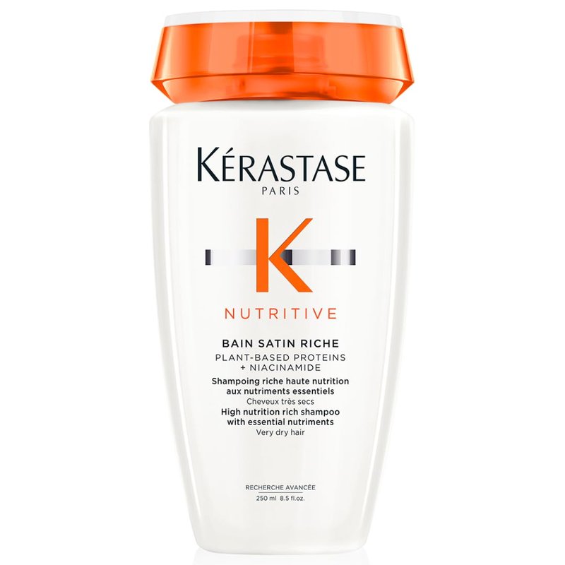 KÉRASTASE Nutritive Bain Satin Riche Shampoo, Cleanses & Strengthens Against Dryness, Adds Softness, Shine & Nourishment with Plant-Based Proteins & Niacinamide, 8.5 fl oz / 250ml