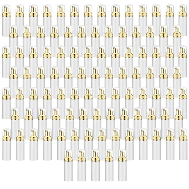 Lil Ray 100PCS White Foam Bottle with Gold Pump, Empty Travel Foaming Dispensers for Hand Soap,Lash Shampoo(2 Oz)