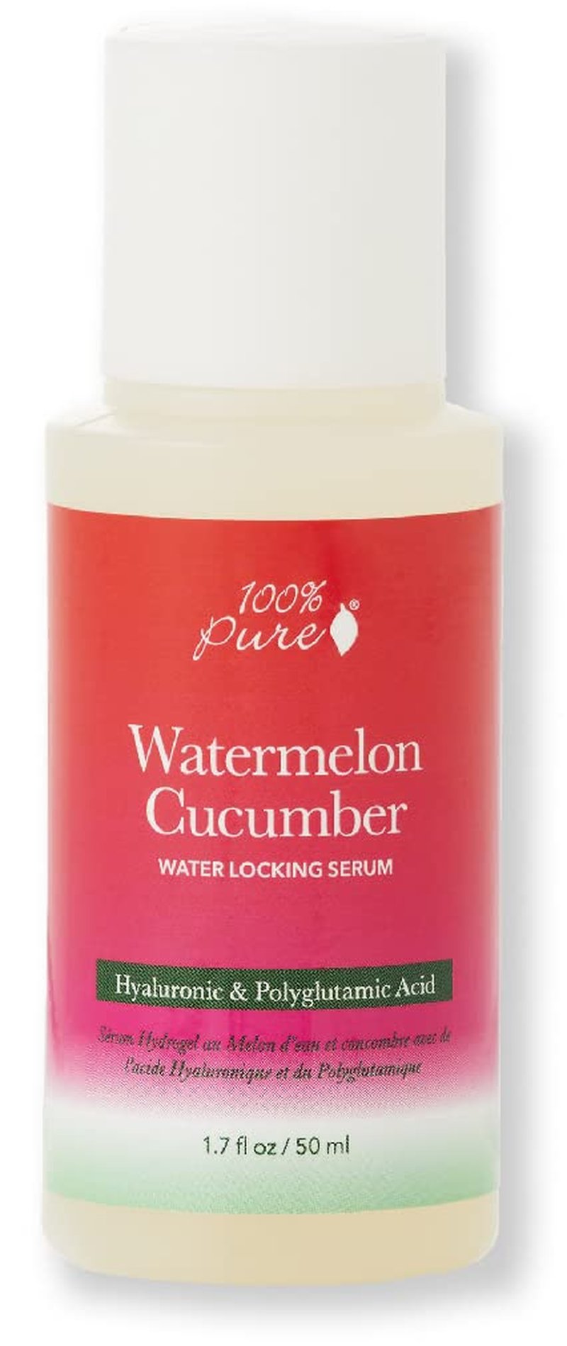 100% PURE Watermelon Cucumber Water Locking Moisturizing Serum for Face with Hyaluronic Acid to Replenish Hydrate & Plump Dry Thirsty Skin, Vegan - 1.7 fl oz