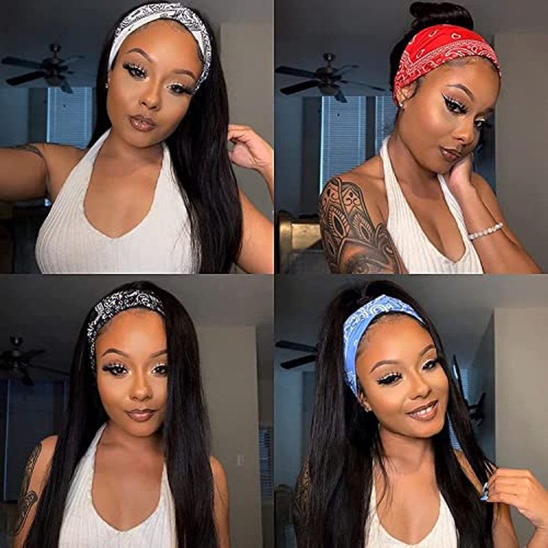 TNICE Headband Wig Human Hair Straight 24 Inch Headband Wigs for Black Women Glueless None Lace Front Human Hair Headband Wig Brazilian Virgin Hair Wear and Go Wigs 150% Density Natural Black