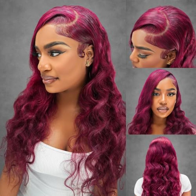 99J Burgundy Body Wave Lace Front Wig - 13x4 Human Hair, 150% Density, Bleached Knots, Natural Hairline, Glueless, Heat Resistant for Black Women 30 Inches, Soft & Silky (18 Inch)