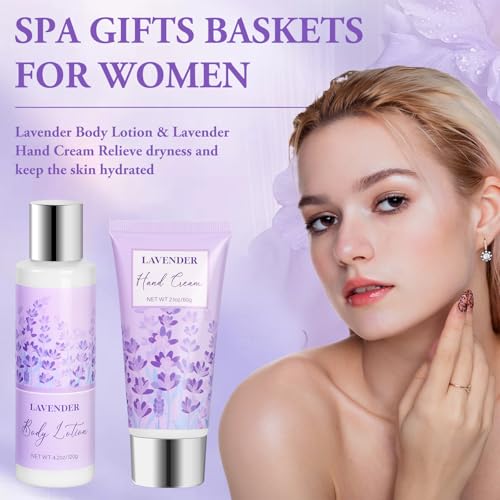 Gifts for Women, Lavender Gift Baskets, Birthday Gifts for Women, Bath and Body Relaxing Spa Gifts Self Care Gifts Care Package Home Spa Bath Gifts for Mom Sister Wife Female Friends Coworker Employee