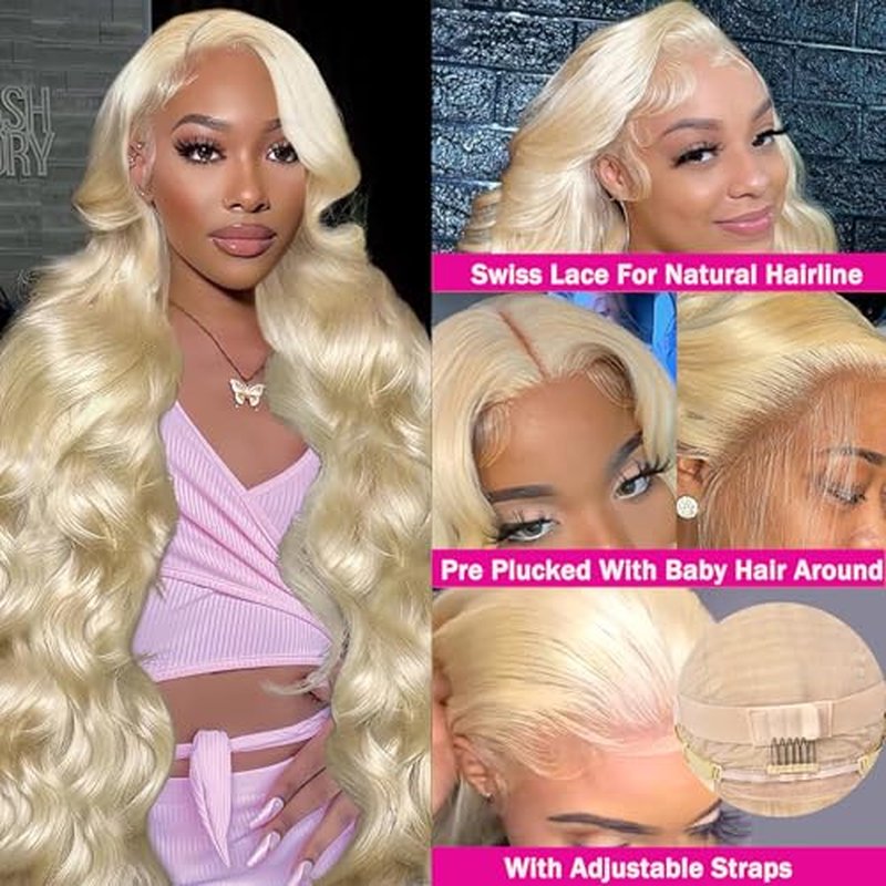 613 Lace Front Wig Human Hair 24 Inch Body Wave Blonde Lace Front Wigs Human Hair Pre Plucked 200% Density 613 Blonde Wigs with Baby Hairs Glueless Lace Frontal Wig