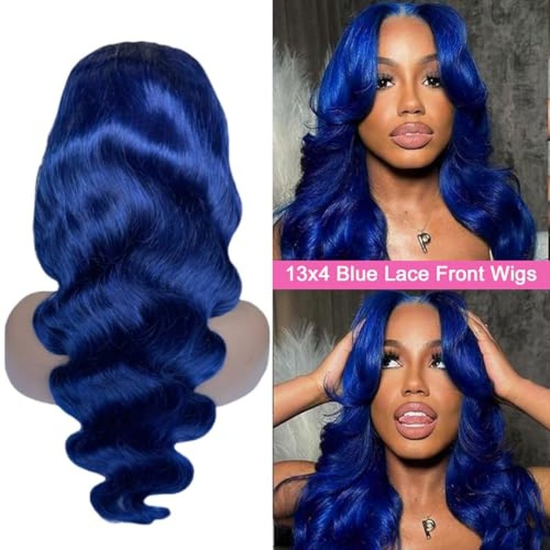 26 Inch Drak Blue 13x4 Body Wave Lace Front Wigs Human Hair 180 Density Glueless HD Transparent Lace Frontal Wigs Human Hair Pre Plucked With Baby Hair Blue Wigs For Women