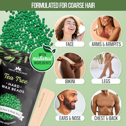 Tress Wellness Wax Beads for Sensitive Skin - Safe for Face & Skin - Dermatologically Tested - At-Home Kit for Face, Bikini, Brazilian & Full Body - Tea Tree 2.4 lb F8