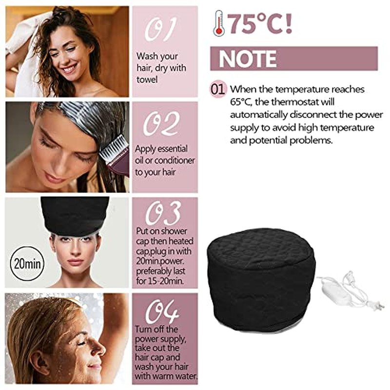 Hair Steamer Cap, Corded Electric Thermal Heat Cap for Deep Conditioning, Hair Care Hat Hair Steamer Thermal Heating Cap For Home Spa(US Plug)