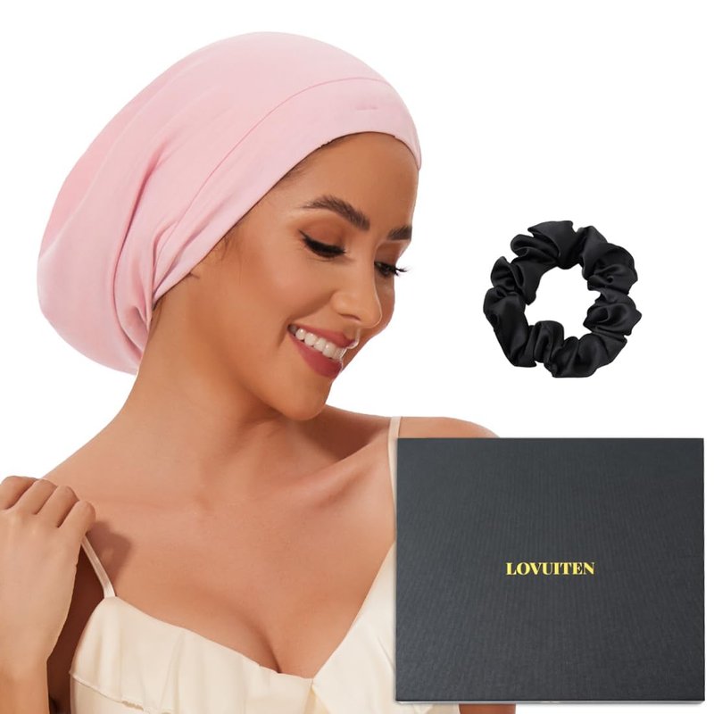 Mulberry Silk Bonnet for Sleeping Women Men, Real Silk Lined Sleep Cap with Adjustable Strap, Hair Wrap Slouchy Beanie for Curly Hair