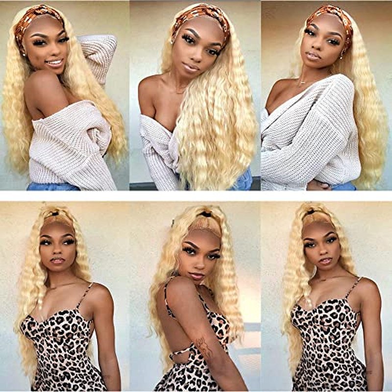 Curly Bundles Human Hair 26 28 30 Inch Blonde 613 Deep Wave Human Hair Bundles Unprocessed Brazilian Virgin Hair Double Weft Quick Weave for Black Women