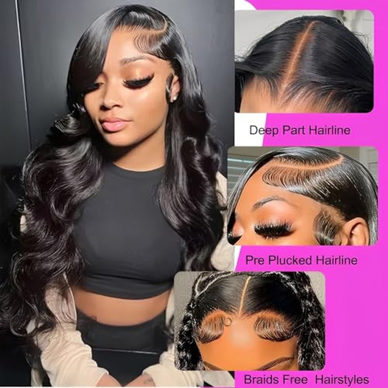 26 Inch 13x6 Body Wave Lace Front Wigs Human Hair 200 Density 13x6 HD Lace Front Wigs Pre Plucked Wavy Glueless Wig 100% Virgin Human Hair Lace Frontal Wigs for Women