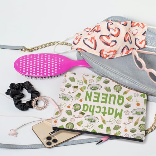 MAOFAED Matcha Gift Matcha Queen Cosmetics Bag For Women Matcha Lover Gift Tee Enthusiast Gift Zipper Pouch (matcha queen)