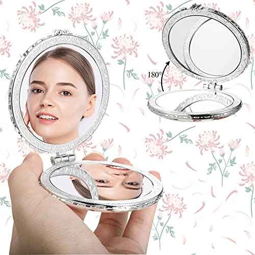 8 Pieces Flower Compact Mirror for Purse Bulk Small Compact Mirror Gift Makeup Floral Pocket Retro Folding Portable Travel Accessories for Women Girls Christmas Gifts