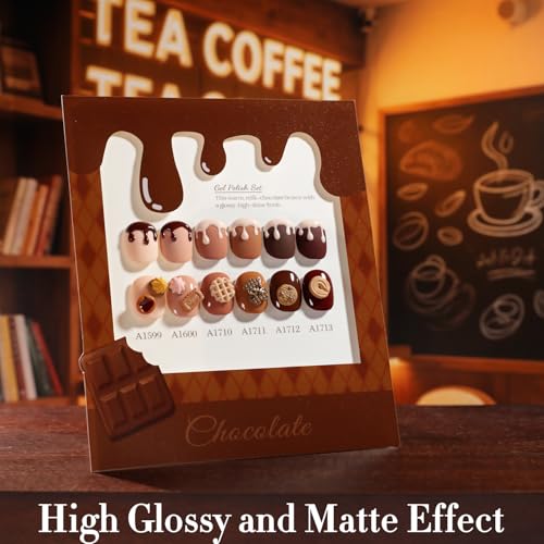 Double Rhythm 6 Pcs 15 ML Gel Polish Set Same Color Same Bottle Soak Off Gel Polish Kit Nail Art Manicure Salon DIY at Home for Women (Burgundy Cherry Brown Coffee -T6-69)