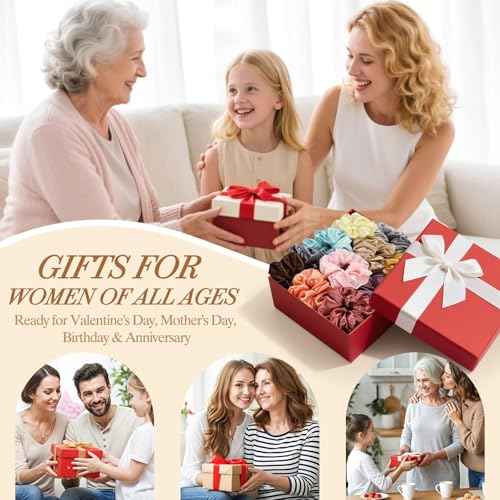 Hair Scrunchies Birthday Gifts for Women: 24Pcs Silk Satin Scrunchies for Women's Hair Stocking Stuffers for Women Adults Girls Elastic Hairs Ties No Damage Hairs Bands Womens Birthday Gifts for Mom
