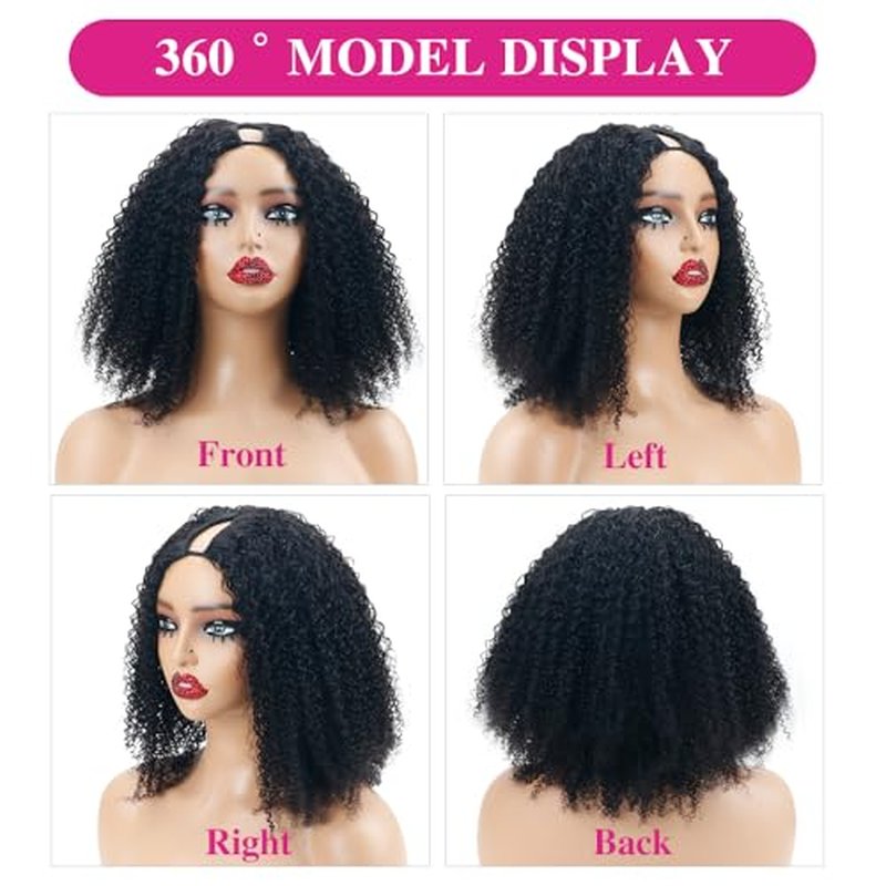 Glueless V Part Wigs Human Hair Afro Kinky Curly Upgrade U Part Wigs for Black Women Kinky Curly V Part Human Hair Wigs Full Head Clip In Half Wig 200% Density 20 Inch