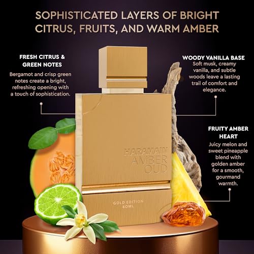 Al Haramain Amber Oud Gold Edition Eau De Parfum Spray 60ml + ATOMIZER ? Unisex Perfume Arabian Perfumes for Women & Men ? Long-Lasting Sweet Fragrance Arabic Cologne ? Men & Women's Gift (2 oz.)