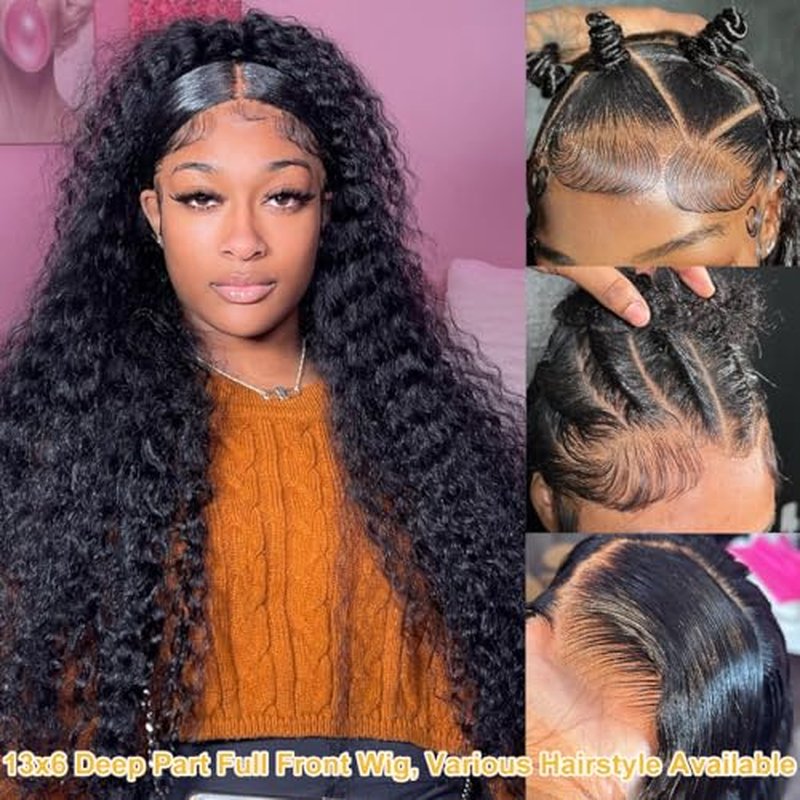 18 Inch Curly Lace Front Wigs Human Hair 13x6 Deep Wave Lace Front Wigs Human Hair Curly Lace Front Wigs Virgin Remy Wig for Women Deep Wave 13x6 Frontal Wig