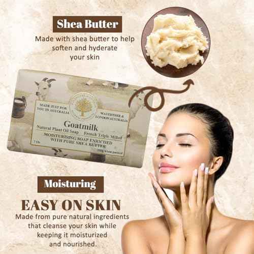 Wavertree & London Natural Goat Milk Soap Bars (2 Bars) ? 7oz Individually Wrapped, French Triple Milled Moisturizing Bath Bar Soap Enriched with Shea Butter, Chemical-Free Sensitive Skin Bar Soap