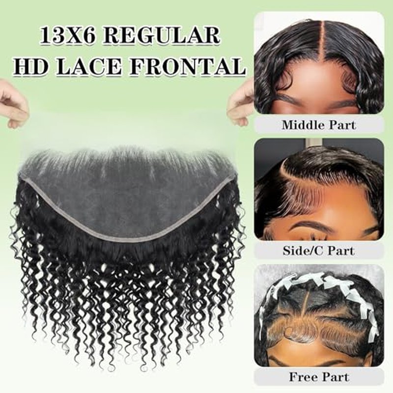 13x6 Lace Frontal Deep Wave Regular HD Lace 18 Inch 200% Density 100% Brazilian Virgin Human Hair Frontal Free Part Natural Black Color