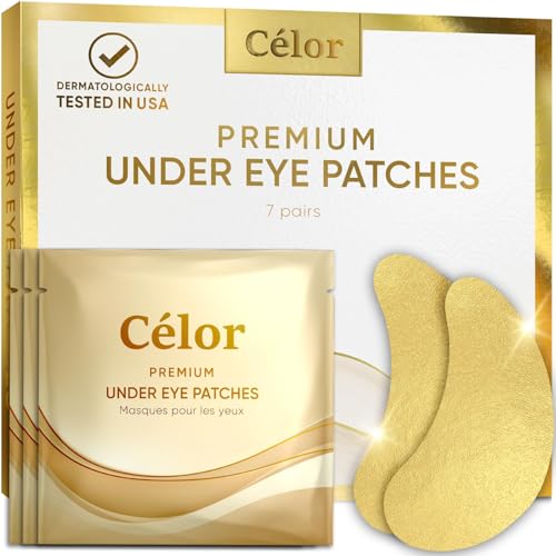 C?LOR Under Eye Patches Premium - Golden Under Eye Mask Enriched with Hyaluronic Acid, Caffeine, Tea Tree & Collagen, under eye Patches for Women & Men (7 Pairs)