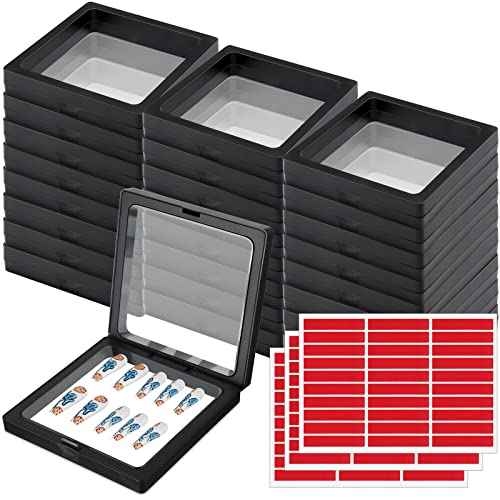 meekoo 30 Pcs Press on Nail Packaging Box with 90 Pcs Adhesive Double Sided Tape Artificial Nail Display Case Storage Container Box Acrylic Packaging Organizer for Art Home Salon(Black)