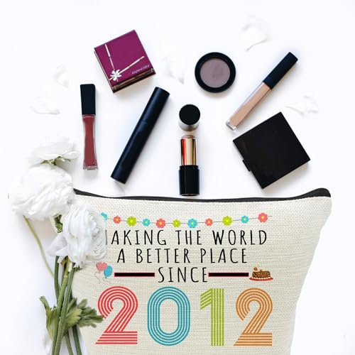 13rd Birthday Gifts for Girls, Funny 13 Year Old Gift Makeup Bag, 2012 13rd Birthday Cosmetic Bags for Her, Teens, Sister, Daughter, Niece, Granddaughter, Making The World a Better Place Since 2012