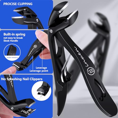 Toenail Clippers for Thick Nails for Seniors| INXEN 3-Pack Ergonomic Heavy Duty Angled Head Nail Clippers with Catcher | Premium Steel Wide Opening Fingernail Clippers Nail Cutter for Men & Women