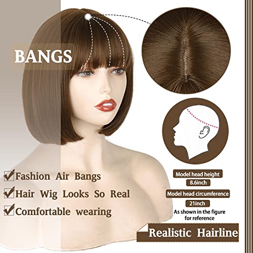 WERD Short Brown Bob Wig with Bangs,10 inch Brown Straight Bob Wig for Women Heat Resistant Fiber for Cospaly Velma