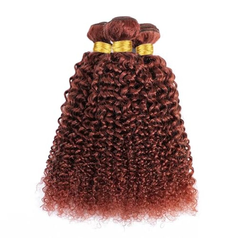 Color 33 Bundles Reddish Brown Kinky Curly Human Hair Bundles 10 12 14 Inch Double Weft Brazilian Virgin Reddish Brown Remy Hair Extensions for Black Women