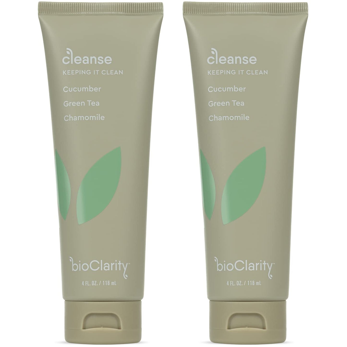 BioClarity Face Cleanser | 100% Vegan, Gentle Wash with Cucumber, Green Tea, and Chamomile, for Sensitive Oily Skin. Natural Ingredients (Set of Two 4oz Cleansers)