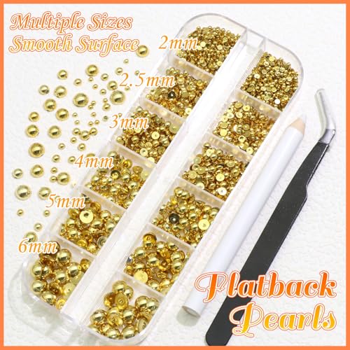 BELICEY 2 Boxes 3D Nail Charms Mix Gold Star Cross Virgin Mary Charms for Nails Gold Flatback Nail Pearls Nail Decoration Gems Pearls for Nails Jewelry for DIY Nail Art Supply Accessories Crafts