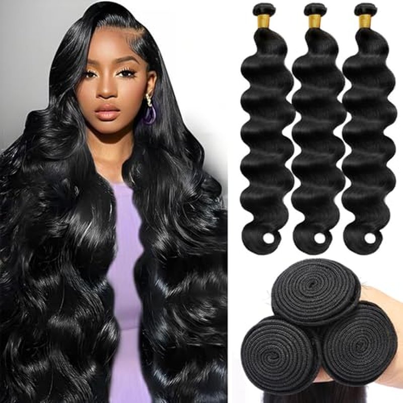12A Human Hair Bundles 22 24 26 Inch Body Wave Bundles Human Hair 100% Unprocessed Brazilian Virgin Weave 3 Bundle for Women Natural Black Real Body Wavy Human Hair Extensions