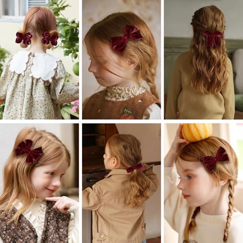 Dark Red Velvet Ribbon Hair Bows 12pcs 3¡± Small Burgundy Dressy Bow Alligator Clips School Uniform Decor Accessories for Teen Toddler Girls Women Christmas Valentines Xmas Gift