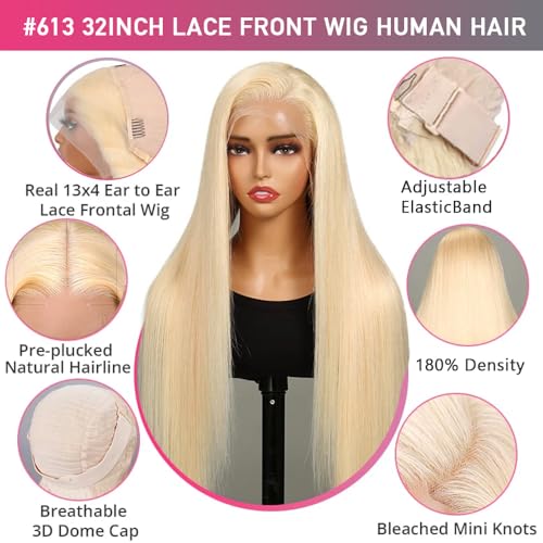 613 Lace Front Wig Human Hair Blonde Wig Human Hair For Women 200 Density HD Lace Front Wigs Human Hair Pre Plucked Straight Wigs Human Hair 13x4 Honey Blonde Lace Frontal Wig 26 Inch