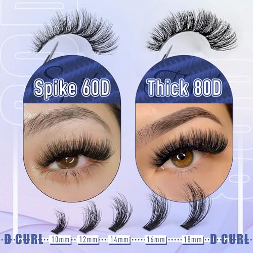 Fluff Lash Clusters 60D+80D Thick Eyelash Clusters D Curly Wispy Individual Lashes 10-18mm Cluster Eyelash?Extensions 280pcs False Eyelashes DIY Flat Lash Extension by TOOCHUNAG
