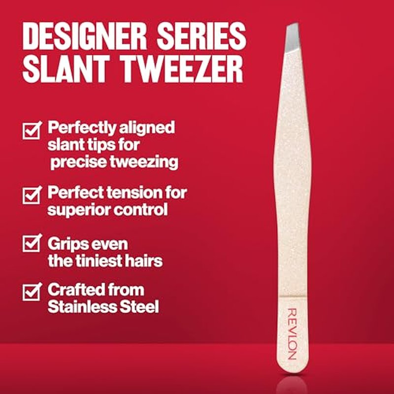 Revlon Designer Series Slant Tweezer, High Precision, Made With Long Lasting Stainless Steel, Stocking Stuffer for Women, 1 Count