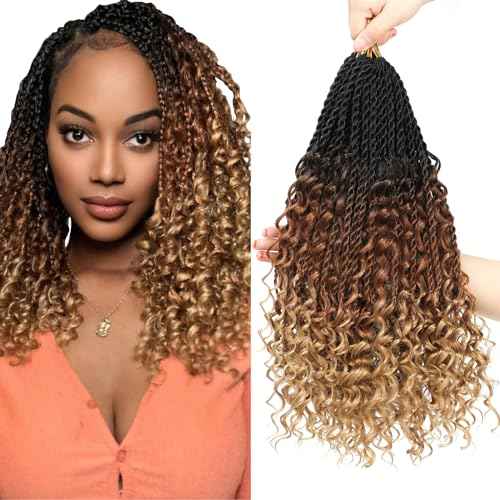 Senegalese Twist Crochet Hair with Curly Ends - 16 Inch Boho Island Twist Crochet Hair 8 Packs Boho Goddess Twist Crochet Hair Pre Looped Crochet Twists with Curly Ends(16(8Packs), 1B/30/27)