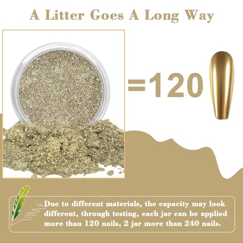 Allstarry Chrome Nail Powder Champagne Gold Metallic Mirror Effect Dust Glitter Glazed Manicure Decoration Reflective Pigment for Gel Polish Nail Art Decoration Resin Craft, Festivals