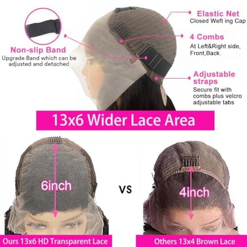 13x6 Deep Wave Lace Front Wigs Human Hair 200% Density 13x6 HD Transparent Lace Frontal Wigs Human Hair for Women Glueless Deep Curly Wig Pre Plucked With Baby Hair Natural Black 28 Inch
