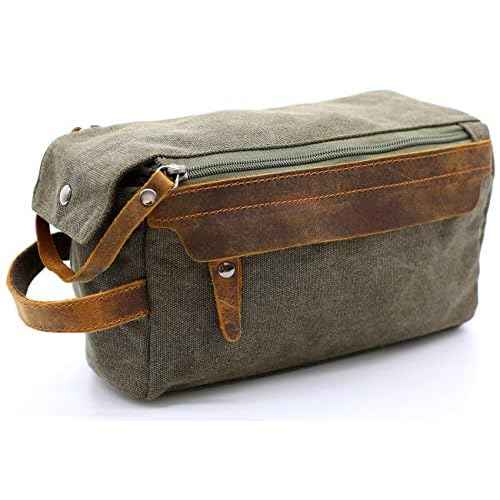 Toiletry Bag For Men And Women Personalized Shaving Kit Bag Crazy Horse Leather Dopp Kit For Men Travel Shaving Bag Mens Toiletry Bag Canvas Dopp Kit For Travel (ArmyGreen)