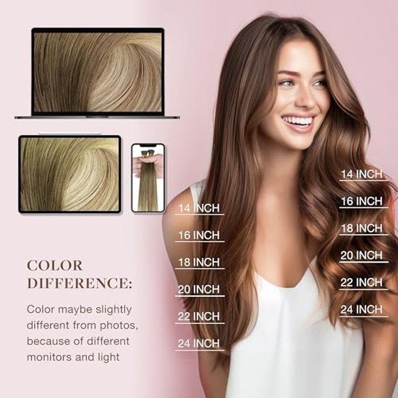 GOO GOO I Tip Hair Extensions Real Human Hair, 20inch 50g 50S, Cold Fusion I Tip, Invisible Remy Hair Extensions, 3/8/613 Balayage Walnut Brown to Ash Brown and Bleach Blonde