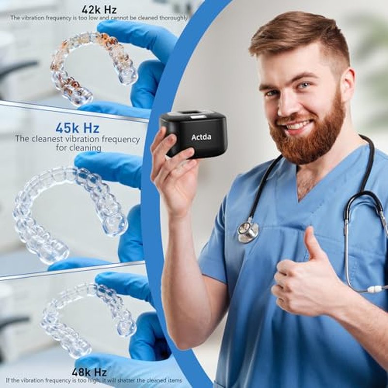 Ultrasonic Retainer Cleaner, Upgraded Wireless Professional Sonic Dental Cleaning Machine, Dental Cleaning Pod Night Guard Cleaner for Dentures, Retainers,Aligner, Mouth Guards, Jewelry, Black