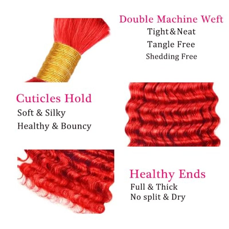 28 28 28 Inch Red Boho Hair for Braiding Deep Wave Bulk Red Braiding Hair Deep Curly Burgundy Human Braiding Hair Extensions for Woman
